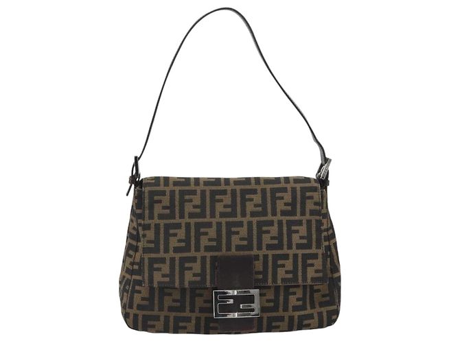 Borsa a Tracolla FENDI Zucca Canvas Mamma Baguette Marrone Argento Auth 195445V - vista 13