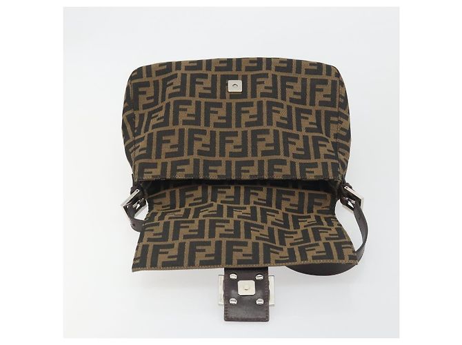 Borsa a Tracolla FENDI Zucca Canvas Mamma Baguette Marrone Argento Auth 195445V - vista 19