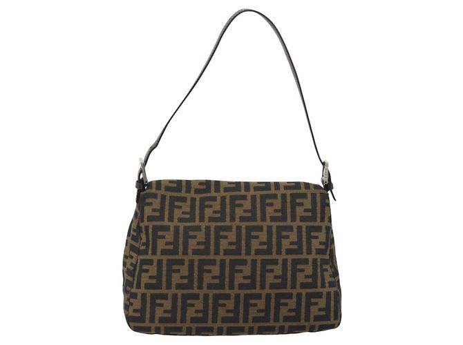 Borsa a Tracolla FENDI Zucca Canvas Mamma Baguette Marrone Argento Auth 195445V - vista 2