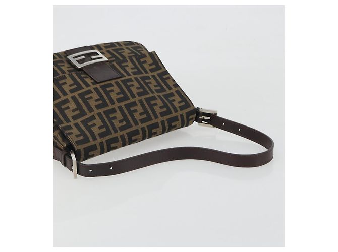 Borsa a Tracolla FENDI Zucca Canvas Mamma Baguette Marrone Argento Auth 195445V - vista 7