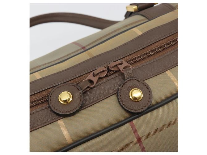 Borsa Boston Burberrys Nova Check Canvas Beige Tono Oro Auth 192716 - vista 10