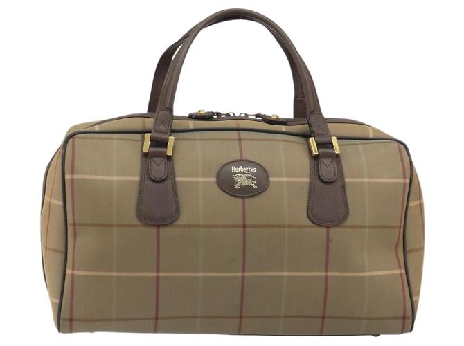 Borsa Boston Burberrys Nova Check Canvas Beige Tono Oro Auth 192716 - vista 13
