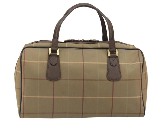 Borsa Boston Burberrys Nova Check Canvas Beige Tono Oro Auth 192716 - vista 2
