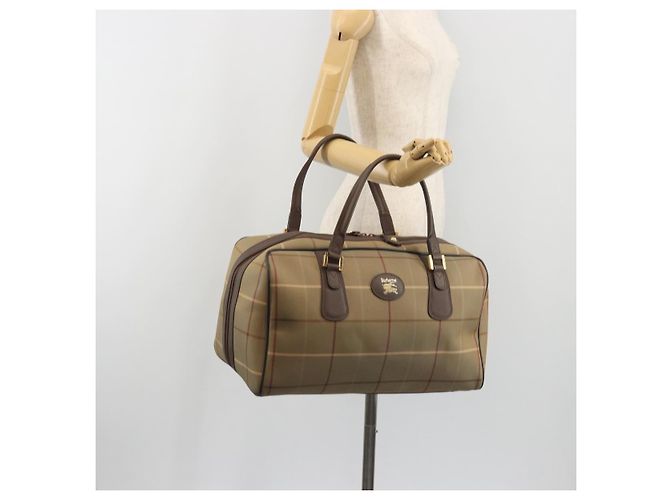 Borsa Boston Burberrys Nova Check Canvas Beige Tono Oro Auth 192716 - vista 21