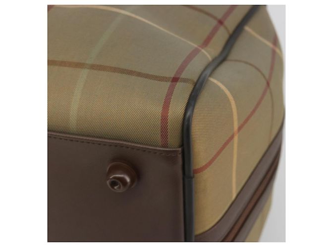 Borsa Boston Burberrys Nova Check Canvas Beige Tono Oro Auth 192716 - vista 9