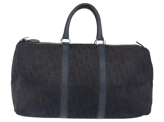 Borsa Boston Christian Dior Trotter Canvas Pelle Navy Silver Auth 192274 Argento Blu navy - vista 13