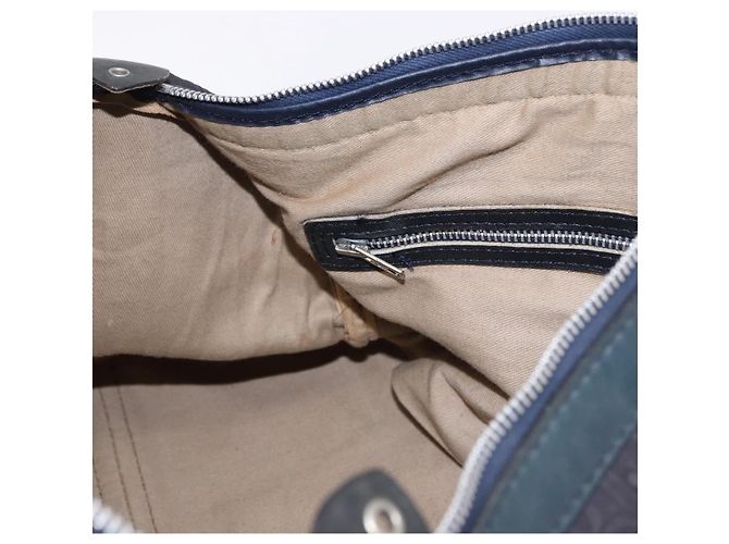 Borsa Boston Christian Dior Trotter Canvas Pelle Navy Silver Auth 192274 Argento Blu navy - vista 19