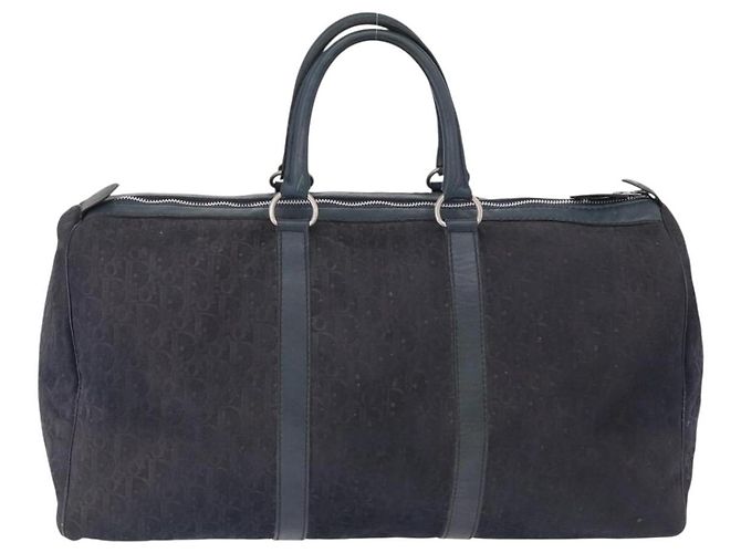Borsa Boston Christian Dior Trotter Canvas Pelle Navy Silver Auth 192274 Argento Blu navy - vista 2