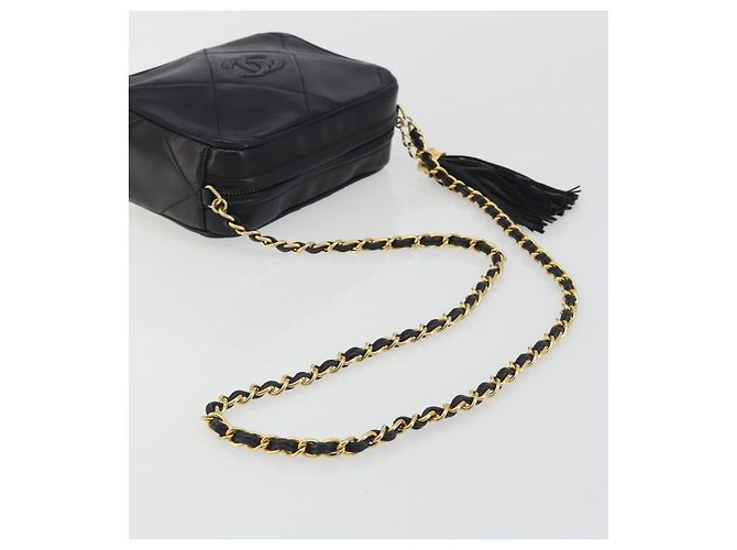 Borsa a spalla CHANEL Matelasse con catena in pelle d'agnello oro nero CC Auth 195961V D'oro - vista 7