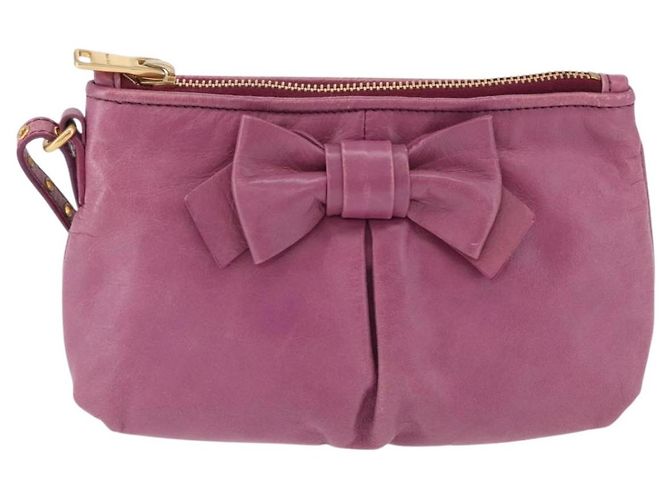 Miu Miu Pouch Leather Pink Gold Tone Auth 195447A Rosa - vista 13