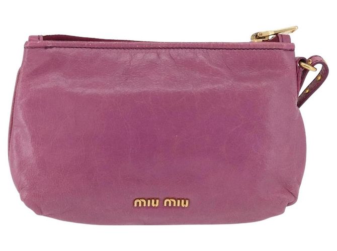 Miu Miu Pouch Leather Pink Gold Tone Auth 195447A Rosa - vista 2