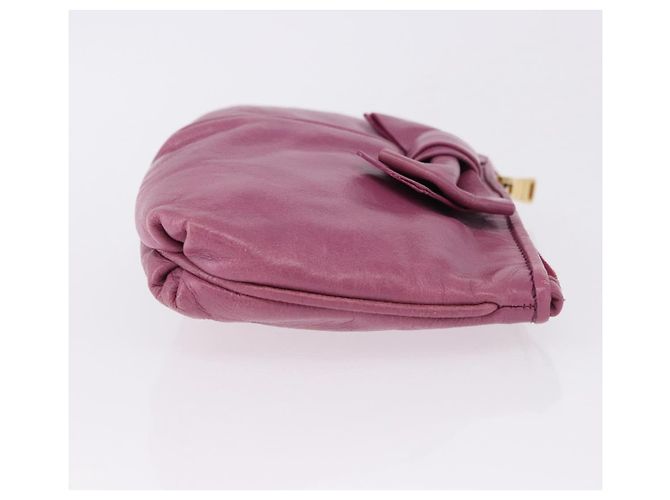 Miu Miu Pouch Leather Pink Gold Tone Auth 195447A Rosa - vista 3