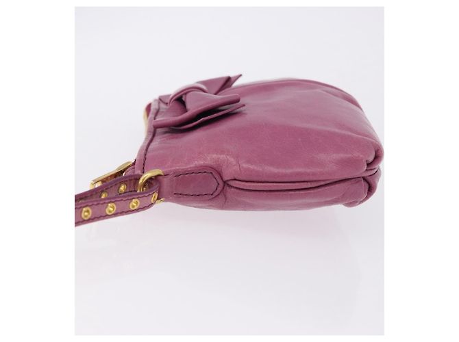 Miu Miu Pouch Leather Pink Gold Tone Auth 195447A Rosa - vista 4