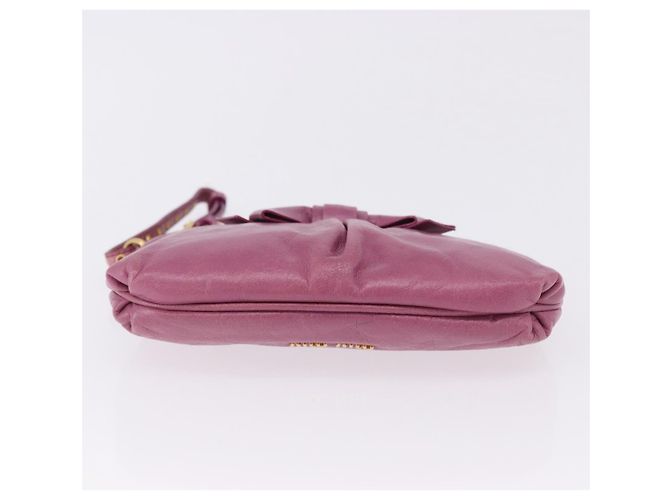 Miu Miu Pouch Leather Pink Gold Tone Auth 195447A Rosa - vista 5