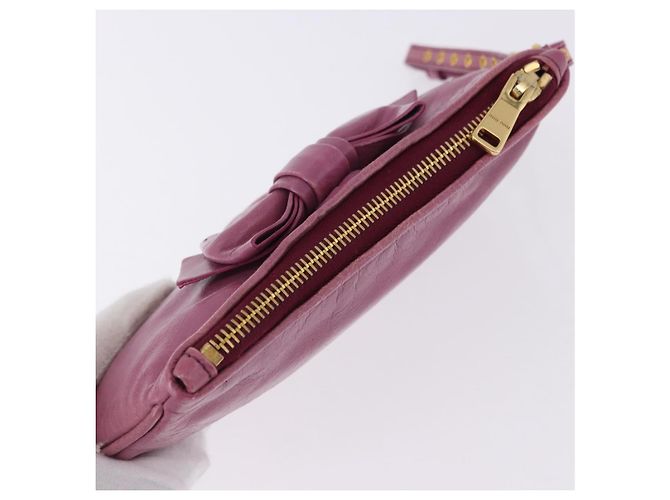 Miu Miu Pouch Leather Pink Gold Tone Auth 195447A Rosa - vista 6