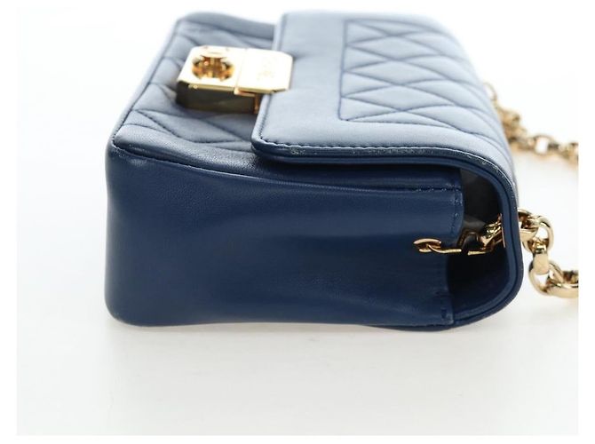 Borsa a tracolla CHANEL Matelasse con catena in pelle d'agnello blu e oro CC Auth 196001M D'oro - vista 5