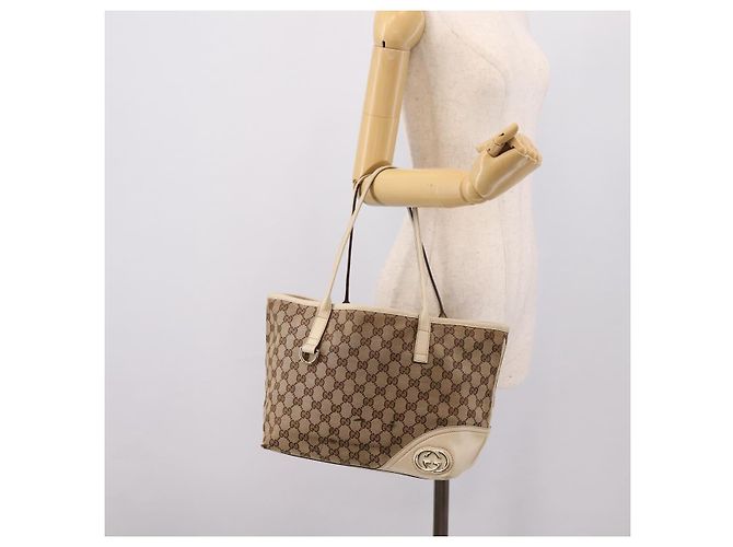 Borsa Tote GUCCI GG Canvas Abbey Beige Tono Oro 169946 Auth BA14841 - vista 21