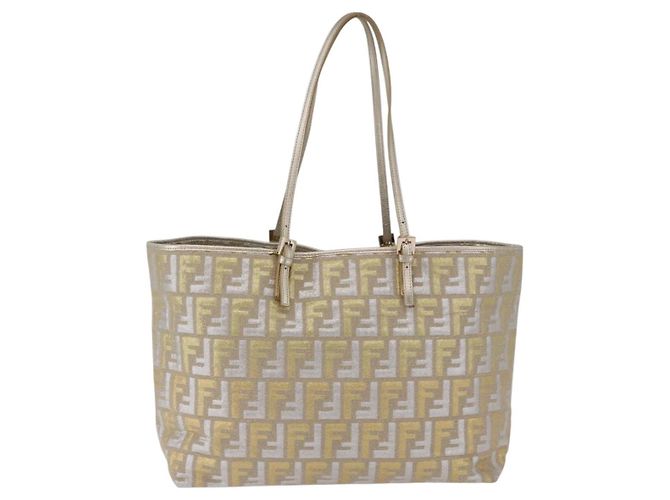 Saco Tote FENDI Zucca Canvas Gold Auth 196293A Dourado - vista 13