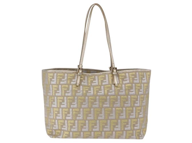 Saco Tote FENDI Zucca Canvas Gold Auth 196293A Dourado - vista 2