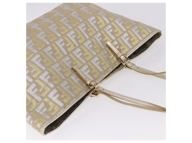 Saco Tote FENDI Zucca Canvas Gold Auth 196293A Dourado - vista 6