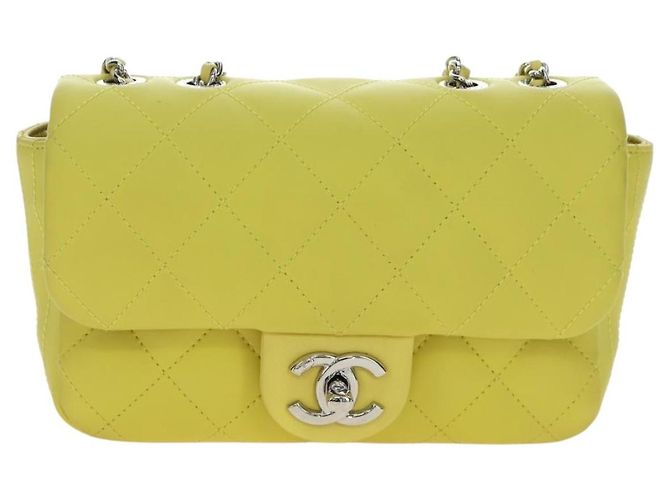Borsa a tracolla CHANEL Matelasse 20 in pelle gialla con catena e CC argento Auth 195108M Giallo - vista 13