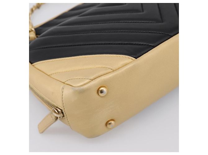 Borsa a tracolla con catena CHANEL V Stitch in pelle d'agnello Beige Gold CC Auth ka5675V D'oro - vista 15
