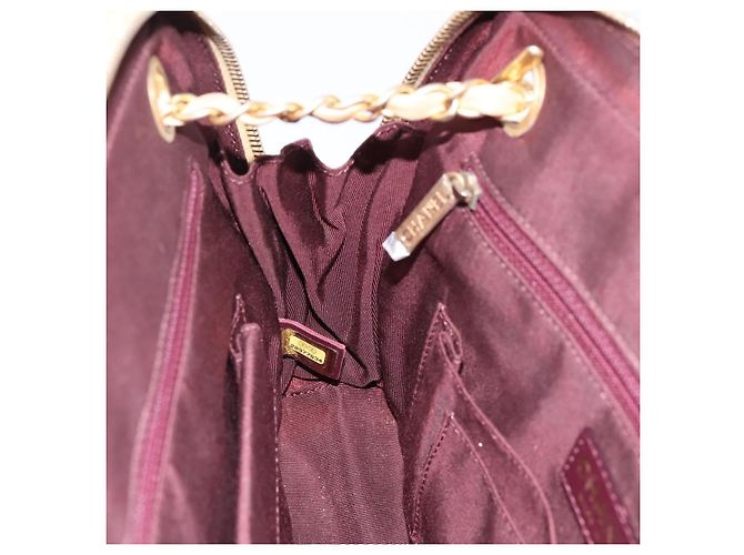 Borsa a tracolla con catena CHANEL V Stitch in pelle d'agnello Beige Gold CC Auth ka5675V D'oro - vista 20