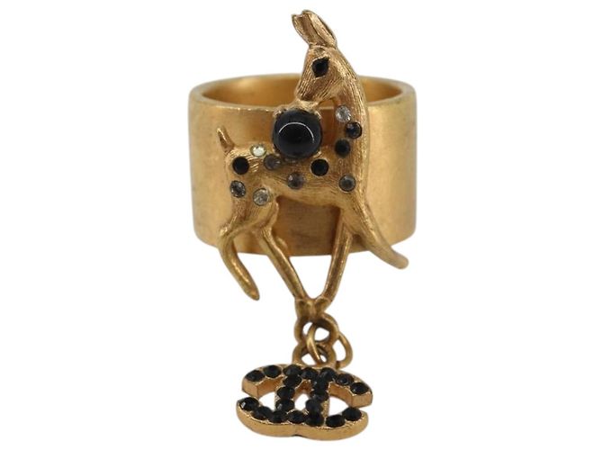 Anello CHANEL Motif Bambi Metallo Tono Oro Nero CC Auth bs36552 - vista 2