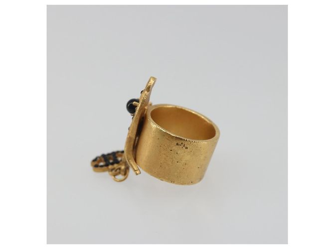 Anello CHANEL Motif Bambi Metallo Tono Oro Nero CC Auth bs36552 - vista 4