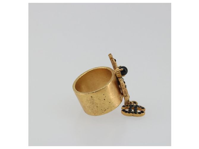 Anello CHANEL Motif Bambi Metallo Tono Oro Nero CC Auth bs36552 - vista 5