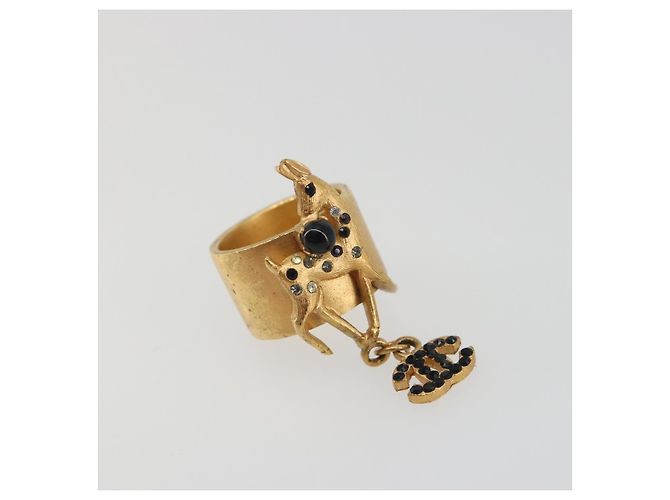 Anello CHANEL Motif Bambi Metallo Tono Oro Nero CC Auth bs36552 - vista 7
