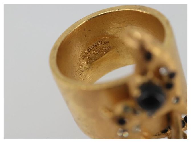 Anello CHANEL Motif Bambi Metallo Tono Oro Nero CC Auth bs36552 - vista 8