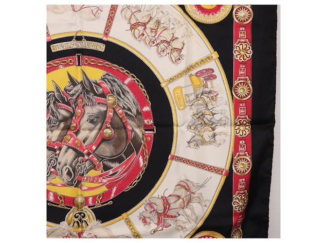 Hermès Foulard HERMES Carre 90 «CHEVAUX DE TRAIT» Seta Nero Auth 195641M - vista 19