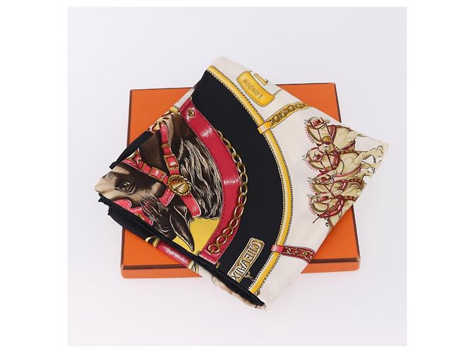 Hermès Foulard HERMES Carre 90 «CHEVAUX DE TRAIT» Seta Nero Auth 195641M - vista 24