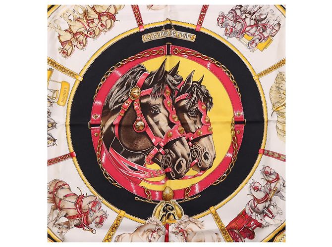 Hermès Foulard HERMES Carre 90 «CHEVAUX DE TRAIT» Seta Nero Auth 195641M - vista 6