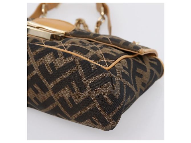Borsa a tracolla con catena FENDI Zucca Canvas Nero e Marrone Auth 195522V - vista 14