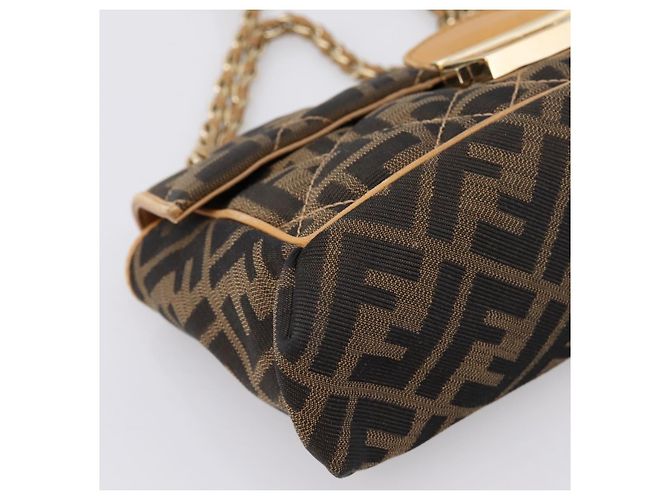 Borsa a tracolla con catena FENDI Zucca Canvas Nero e Marrone Auth 195522V - vista 15