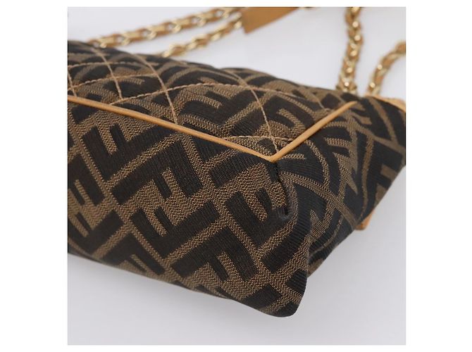 Borsa a tracolla con catena FENDI Zucca Canvas Nero e Marrone Auth 195522V - vista 16