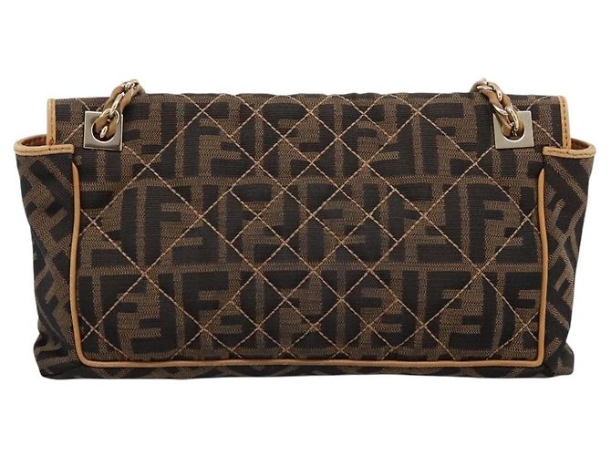 Borsa a tracolla con catena FENDI Zucca Canvas Nero e Marrone Auth 195522V - vista 2
