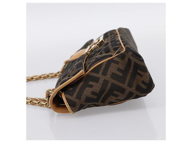 Borsa a tracolla con catena FENDI Zucca Canvas Nero e Marrone Auth 195522V - vista 3