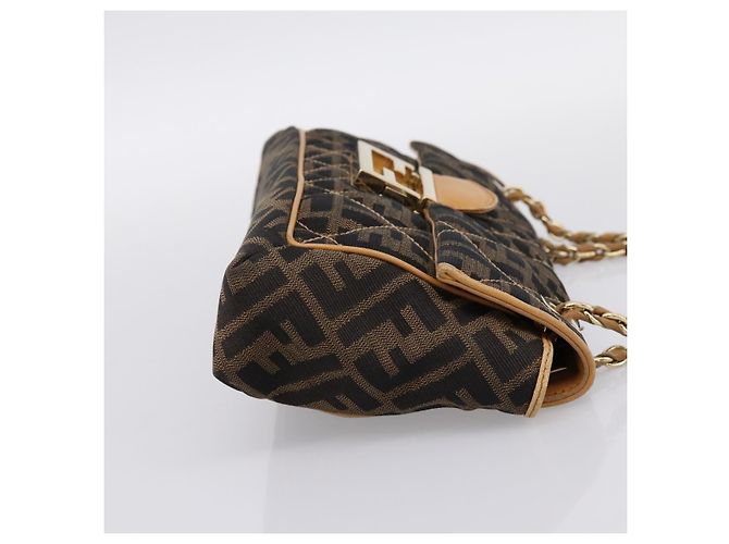 Borsa a tracolla con catena FENDI Zucca Canvas Nero e Marrone Auth 195522V - vista 4