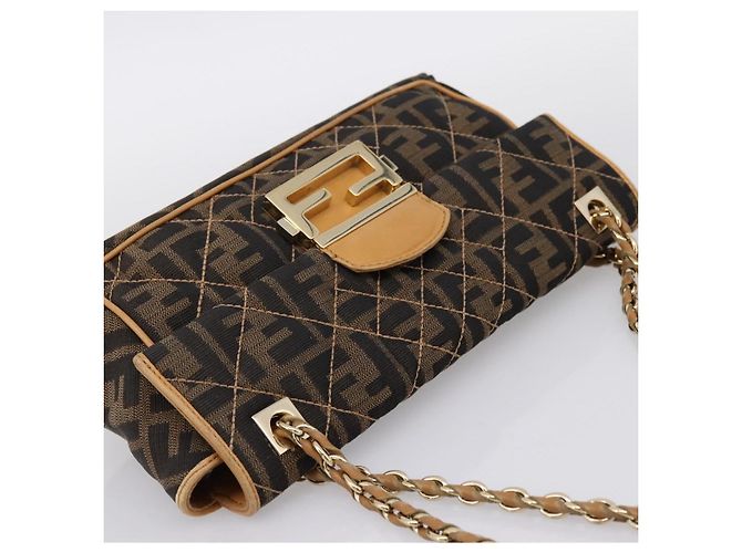 Borsa a tracolla con catena FENDI Zucca Canvas Nero e Marrone Auth 195522V - vista 6