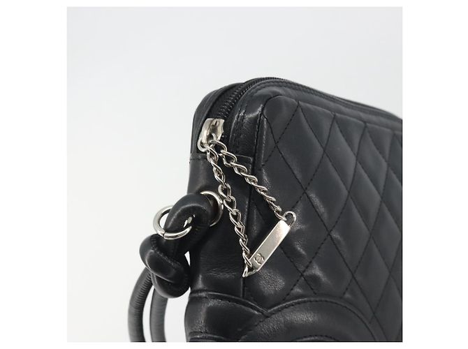 Borsa a tracolla CHANEL Cambon Line Matelasse in pelle nera con CC argento Auth 196024A Nero - Ansicht 10