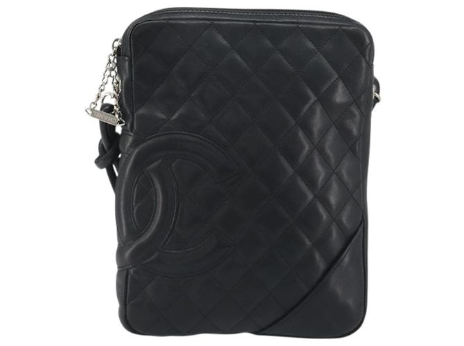 Borsa a tracolla CHANEL Cambon Line Matelasse in pelle nera con CC argento Auth 196024A Nero - Ansicht 13