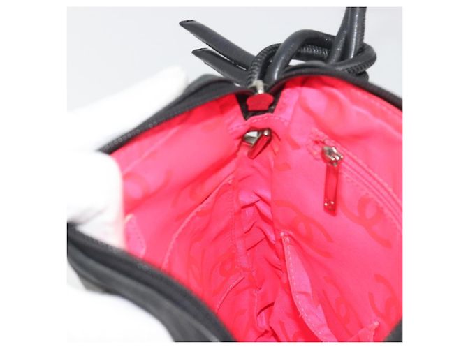 Borsa a tracolla CHANEL Cambon Line Matelasse in pelle nera con CC argento Auth 196024A Nero - Ansicht 19