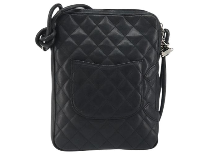 Borsa a tracolla CHANEL Cambon Line Matelasse in pelle nera con CC argento Auth 196024A Nero - Ansicht 2