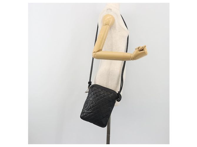 Borsa a tracolla CHANEL Cambon Line Matelasse in pelle nera con CC argento Auth 196024A Nero - Ansicht 24