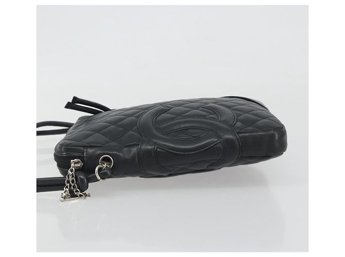 Borsa a tracolla CHANEL Cambon Line Matelasse in pelle nera con CC argento Auth 196024A Nero - Ansicht 4