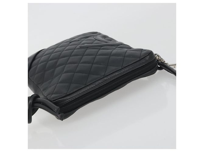 Borsa a tracolla CHANEL Cambon Line Matelasse in pelle nera con CC argento Auth 196024A Nero - Ansicht 6