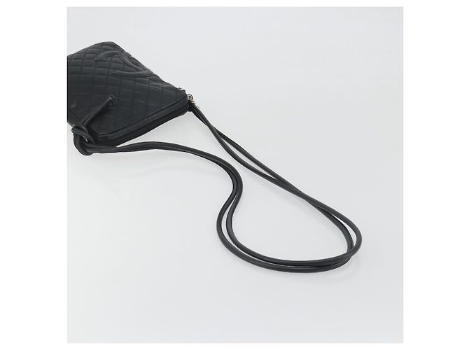 Borsa a tracolla CHANEL Cambon Line Matelasse in pelle nera con CC argento Auth 196024A Nero - Ansicht 7